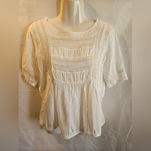 Amuse Society White Boho Peasant Blouse Crochet Lace Short Sleeve Size S